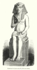 Staty av den forntida egyptiske farao Amenhotep IV (Akhenaten) (litho) av Spanish School