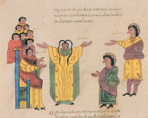 Susanna and the Elders, från St. Isidores visigotisk-mozarabiska bibel, fol.324v., A.D. 960 (tempera på vellum)