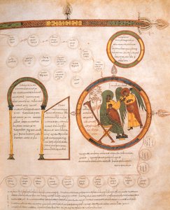 Bebådelsen till Maria och Jesu släktforskning, från St. Isidores visigotisk-mozarabiska bibel, fol.10r., A.D. 960 (tempera på vellum)