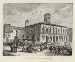 Neptunus fontän i Bologna, Italien av Spanish School