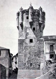 Nyckelhållarens torn, byggt ca 1480 i Plazuela de Menores, Salamanca av Spanish School