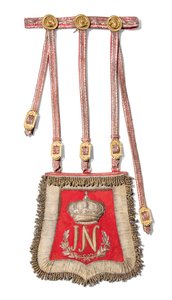 Joseph-Napoleon Bonapartes, kung av Spaniens sabretache, före 1813 (rött marockoläder med broderade guldslöjd och fästen i förgylld mässing) av Spanish School