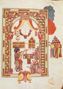 Jerusalems tempel, från St. Isidores visigotisk-mozarabiska bibel, fol.50r., A.D. 960 (tempera på vellum)