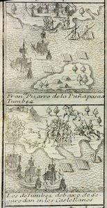 Francisco Pizarros ankomst med 180 man och tre fartyg till Tumbes av Spanish School