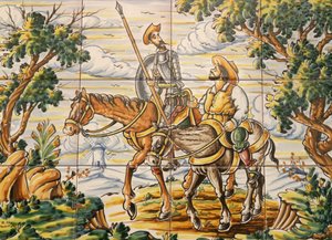 Plattor föreställande Don Quijote och Sancho Panza (keramik) av Spanish School