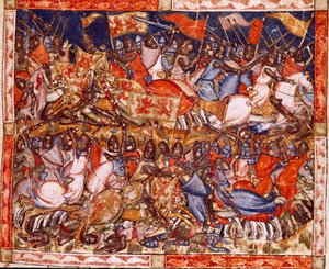 Trojankriget: Hectors bedrifter. Detalj av en miniatyr från det spanska manuskriptet "Codex Benito de Santa Mora"" av Spanish School