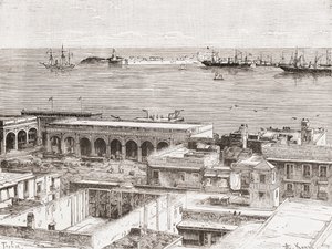 Utsikt över Veracruz och fortet San Juan de Ulúa, Mexiko av Spanish School