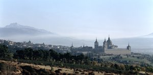 Utsikt över klostret San Lorenzo de El Escorial av Spanish School