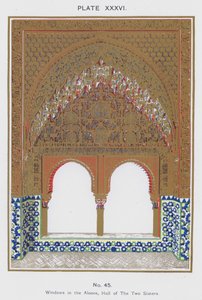 Fönster i alkoven, Hall of The Two Sisters (färg litho) av Spanish School
