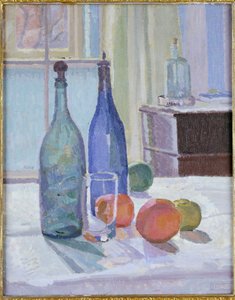 Blå och gröna flaskor och apelsiner av Spencer Frederick Gore