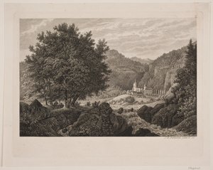 Bergslandskap med en kyrka av Søren Henrik Petersen
