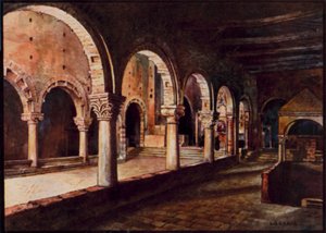 Italienska katedraler: Toscanella, utsikt över långhuset i San Pietro (färg litho) av Stafford Leake