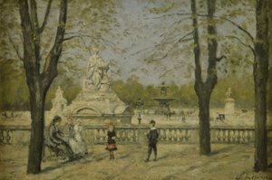 Place de la Concorde, vy från Tuileries-terrassen, ca 1880 (olja på trä) av Stanislas Victor Edouard Lepine