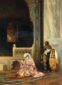 En turkisk dam ber i den gröna moskén, Bursa, 1878 av Stanislaus von Chlebowski