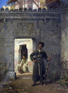 ""Les gardes tcherkesses"" (De tjerkassiska vakterna) peinture de Stanislav Khlebovsky (Khlebovski) (1835-1884) - 1880 - Olja på duk Dim 55,5x41,2 cm Privat samling av Stanislaus von Chlebowski