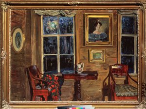 I ett gammalt hus. Målning av Stanislav Yulianovich Zhukovsky (Zhukovsky) (1873-1944), olja på duk av Stanislav Joulianovitch Joukovski