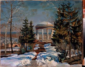 Landskap med en kiosk. Målning av Stanislav Yulianovich Zhukovsky (Zhukovsky) (1873-1944), olja på duk