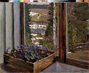 Snödroppe (snödroppe). Målning av Stanislav Yulianovich Zhukovsky (Zhukovsky) (1873-1944), olja på duk