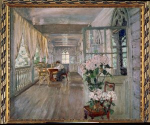 Terrass på en herrgård. Målning av Stanislav Yulianovich Zjukovsky (Zhukovsky) (1873-1944), olja på duk. rysk konst