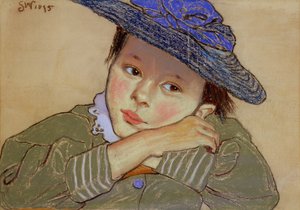Flicka i en blå hatt, 1895 (pastell på papper)
