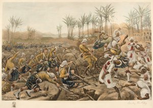 Cameron Highlanders tar en stockade, Atbara, 8 april 1898 (fotolitografi) av Stanley Berkeley