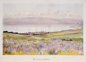 Akvarell av Stanley Inchbold, föreställande Galileiska sjön i Palestina 1906