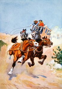 Diligens förföljd av indianer (färg litho)