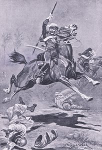 The 9th Lancers at Delhi, 1857, illustration från British Battles on Land and Sea, 1915 av Stanley L. Wood