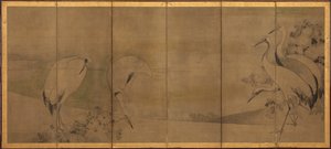 Tranor och krysantemum, Momoyama- eller Edo-perioden, 1568-1868.