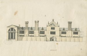 Blithfield Hall: tonad pennteckning och [1700-talet] (teckning) av Stebbing Shaw