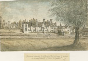 Blithfield Hall: akvarellmålning, nd [1700-talet] av Stebbing Shaw