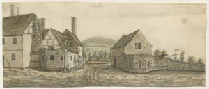 Burton-upon-Trent Abbey: akvarellmålning och [c 1795] av Stebbing Shaw