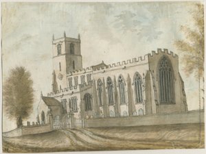 Checkley Church: akvarellmålning, nd [1762-1802] (målning) av Stebbing Shaw