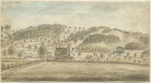 Colwich Church och Oakedge House: akvarellmålning, nd [1762-1802] (målning) av Stebbing Shaw