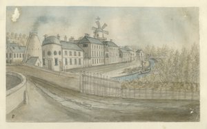 Etruria - Fabrik: akvarellmålning, nd [1762-1802] av Stebbing Shaw