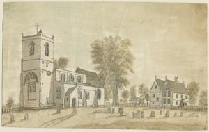 Hanbury Church: akvarellmålning, 1791 av Stebbing Shaw