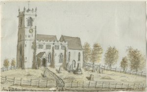 Kings Bromley Church: akvarellmålning och [c 1796] av Stebbing Shaw