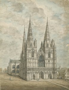 Lichfield Cathedral - West Front: akvarellmålning, nd [1762-1802] av Stebbing Shaw