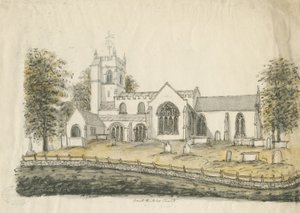 Madeley Church: akvarellteckning, nd [1762-1802] av Stebbing Shaw
