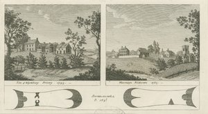 Mavesyn Ridware - Plats för Blythbury Priory: gravyr, 1795 av Stebbing Shaw