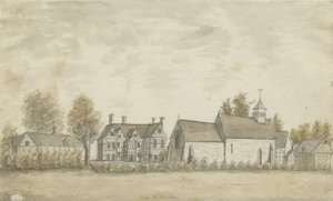 Pipe Ridware Church and Manor House: akvarellmålning, nd [1762-1798] av Stebbing Shaw