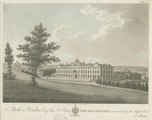 Soho Manufactory: färgad akvatintgravyr, nd [c 1798] (tryck) av Stebbing Shaw