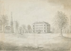 Thorpe Constantine Church and Hall: ritning med blyerts och tvätt, nd [1762-1802] av Stebbing Shaw