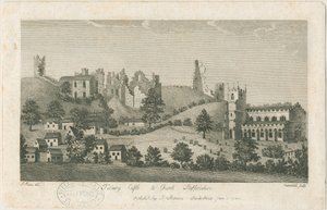 Tutbury Castle and Church - South East View: gravyr, nd [1762-1792] (tryck) av Stebbing Shaw