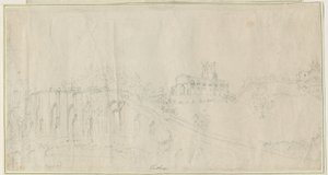 Tutbury Church and Castle - North East View: blyertsteckning, nd [1762-1802] (ritning) av Stebbing Shaw
