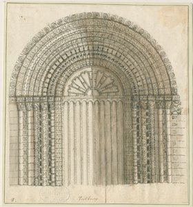 Tutbury Priory Church - Arch in West Door: penna och sepiateckning, nd [1762-1802] (tryck) av Stebbing Shaw