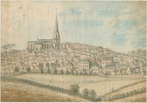 Walsall Town - North West View: akvarellmålning, och [c 1798] av Stebbing Shaw