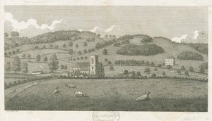 Wolseley - Colwich Church och Oakedge House: gravyr av Stebbing Shaw
