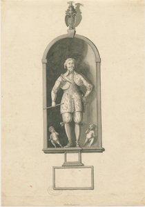 Wolverhampton - Staty av amiral Richard Leveson i Peterskyrkan: ritning med penna och tvätt, nd [sent 1700-tal] (teckning) av Stebbing Shaw