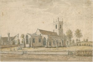 Yoxall Church: akvarellmålning, nd [1762-1802] av Stebbing Shaw